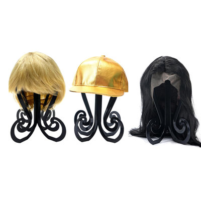 Black Plastic Wig Stand Set Of Three Easy Assembly Portable For Home And Salon