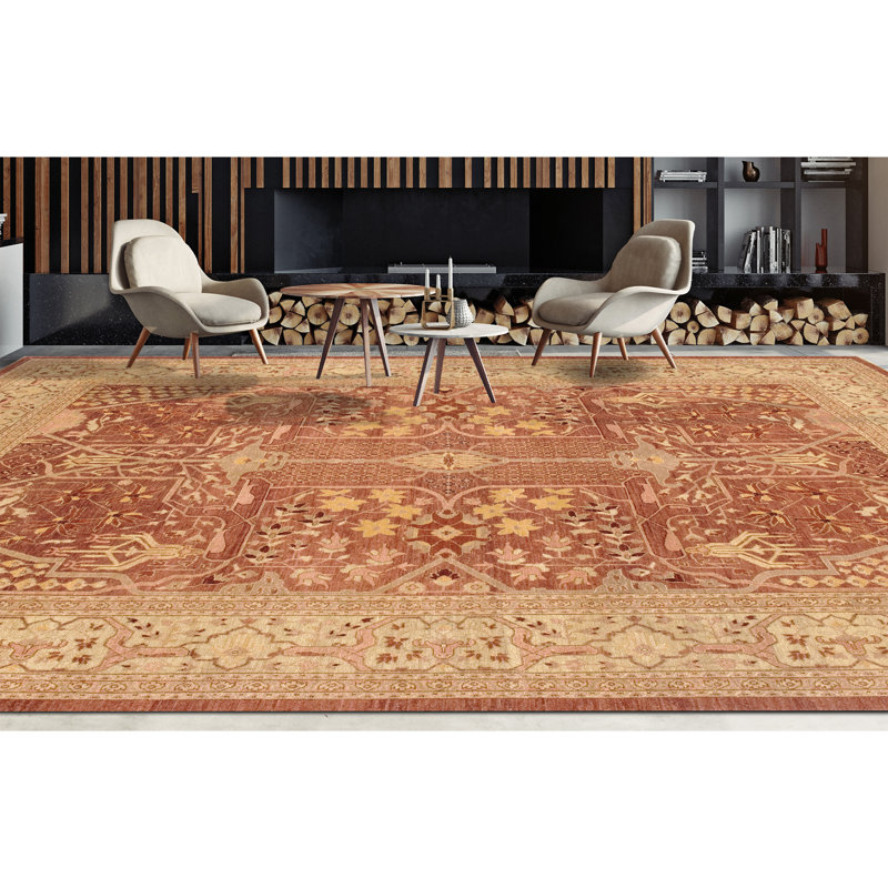 Wool Oriental Area Rug in Rose/Ivory, Rectangle 5' x 8'