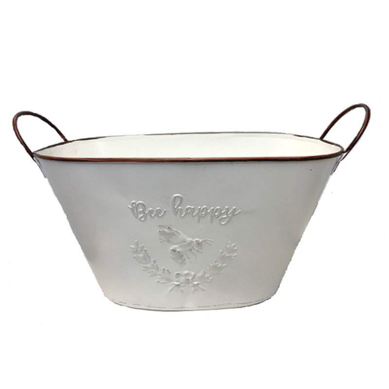 White  Oval With Embossed Bee Happy Design Bucket