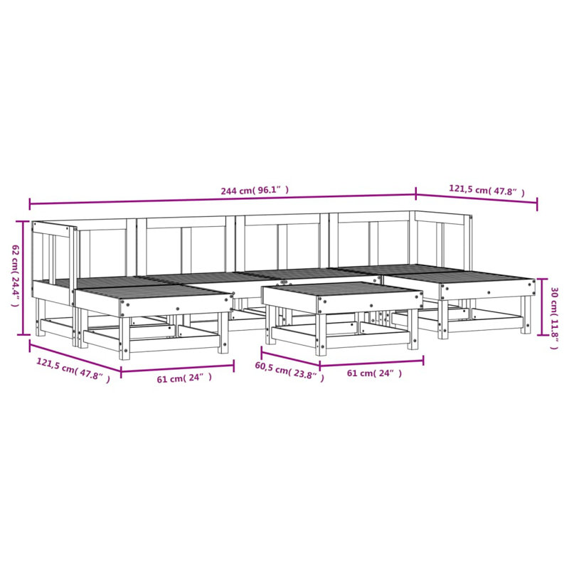  7 Piece Garden Lounge Set Solid Wood Douglas, 32cm H x 62cm L x 62cm W