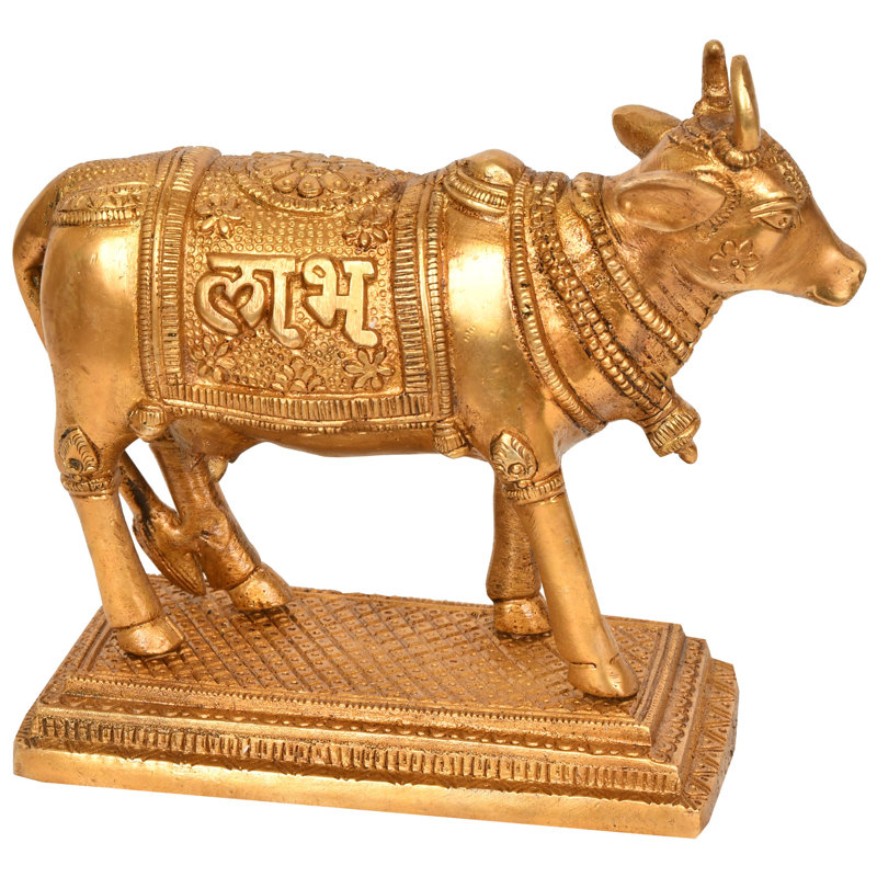 Sainte vache avec Shubh-Labh gravé sur une selle en laiton