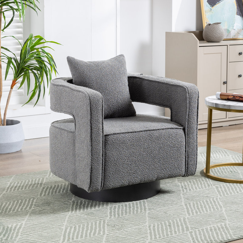 Davidanthony Upholstered Swivel Barrel Chair, Gray Polyester