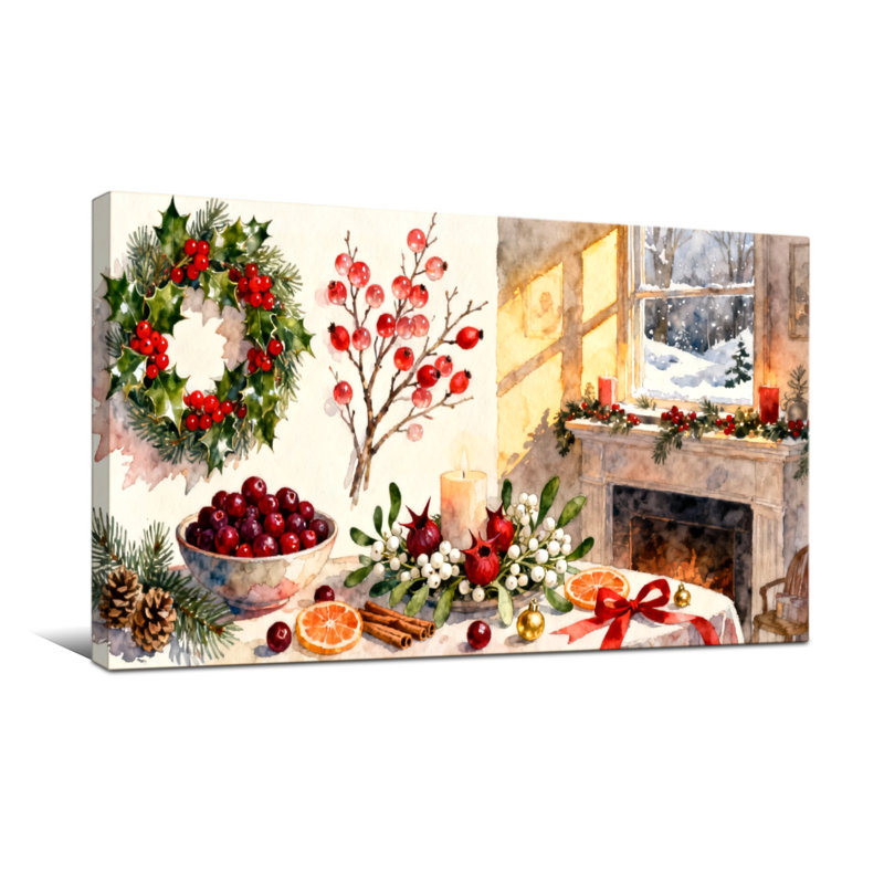 Noël, couronne de Noël, canneberge, cheminée, décorations de cheminée, scène d'hiver, H 20 po x l 40 po