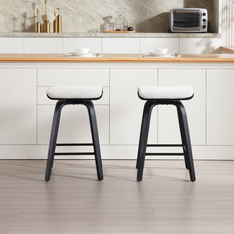 Modern Upholstered Swivel Counter Stool With Wood Frame,Counter Height Bar Stool For Kitchen Island,Coffee Bar, White/Black