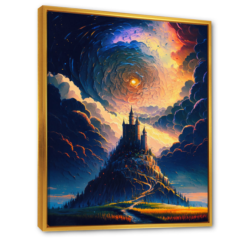 Campeaux bleu mystique fantaisie château I, H 40 po x l 30 po x P 1,5 po, Cadre flottant doré