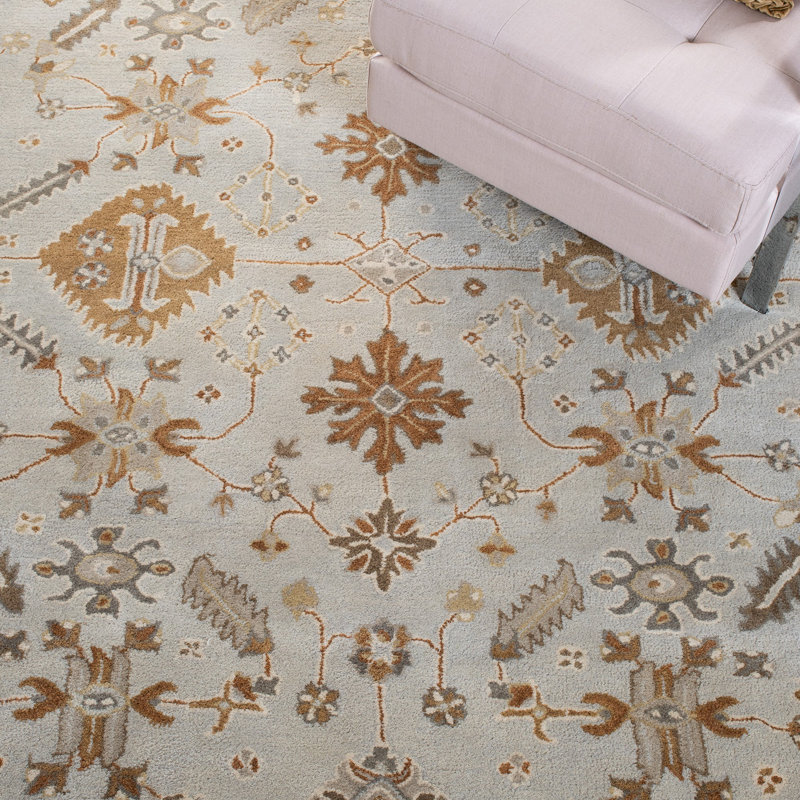 Tapis oriental gris clair / crème en laine de Nouvelle-Zélande touffeté à la main Colliers, Rectangle 6 pi x 9 pi