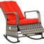 Chaise berçante inclinable d'extérieur rouge avec coussin inclinable, dossier et repose-pieds réglables, housses amovibles, structure en acier robuste, patins antidérapants