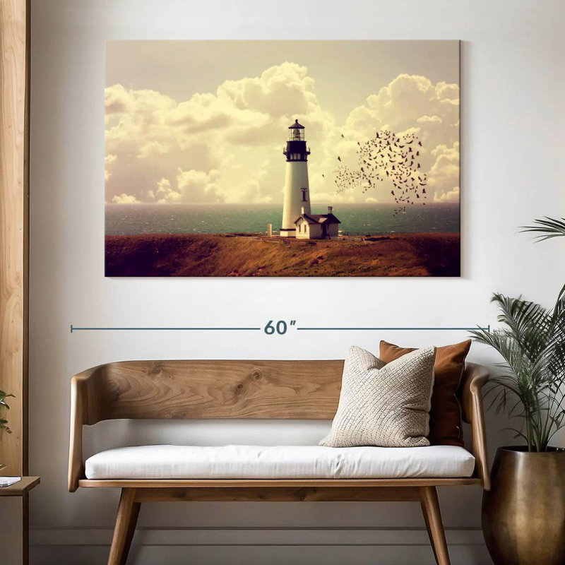 Old white lighthouse Aletra, H 34 po x l 51 po