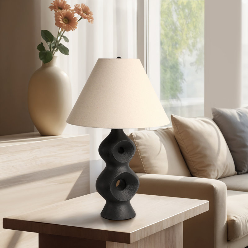 Latitude Run® Ceramic Open Cut-Out Table Lamp, 28", Black/Tan Shade