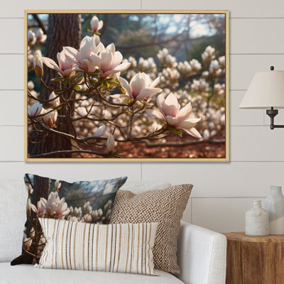 "White Pink Magnolias Landscape III", reproduction d'art sur toile