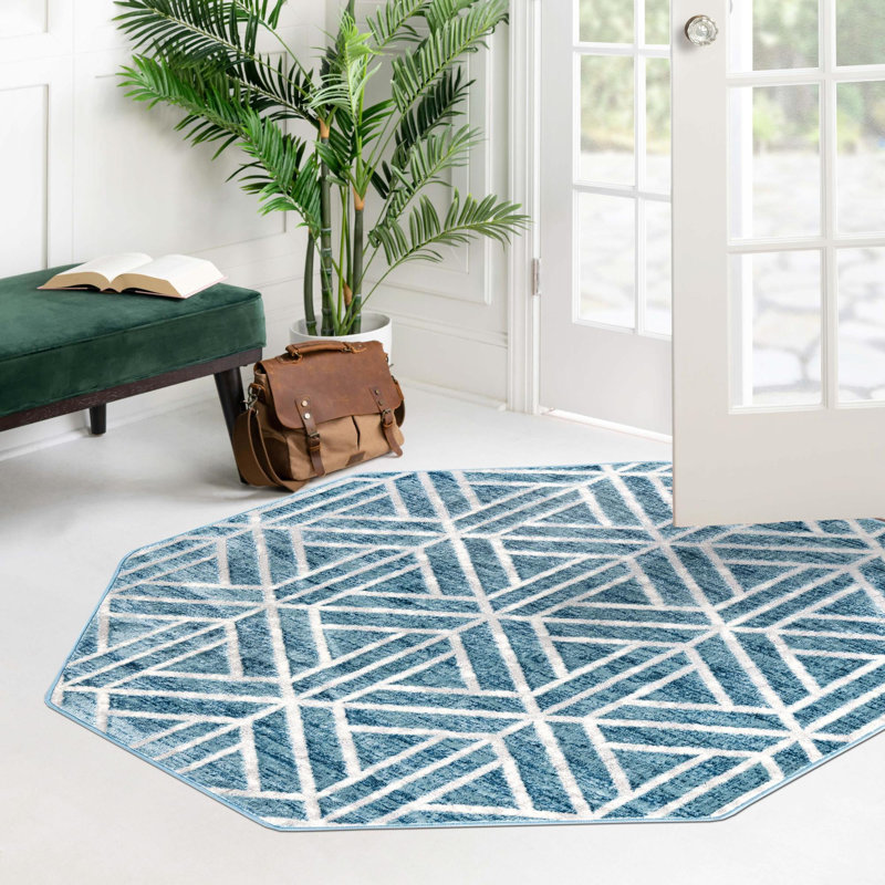 Tapis contemporain Eshin de couleur turquoise, Octogone 5 pi 3 po