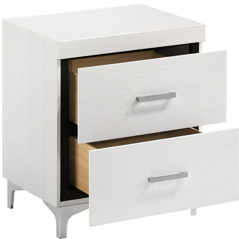 Table de chevet blanche à 2 tiroirs - Pratique et élégante avec glissières centrales en métal