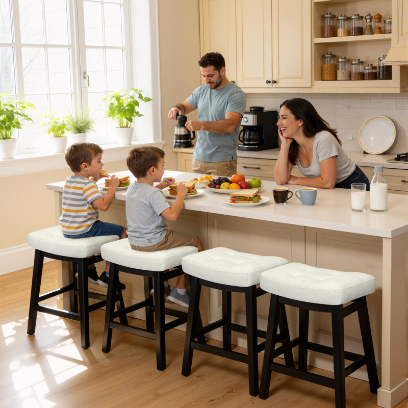 Tabourets de bar extra larges 19,7 po, Linen White Seat / Black Frame