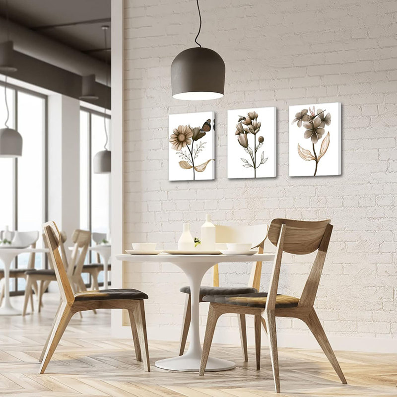 3 Piece Wrapped Canvas Print, Brown