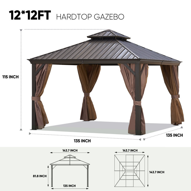12 pi. L 12 pi. D Pavillon de jardin en aluminium