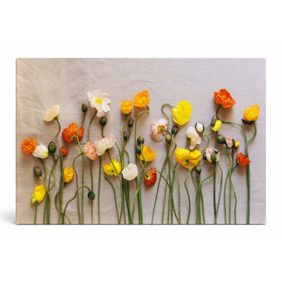«Poppy Flatlay in Orange and Yellow», art mural sur toile paysage