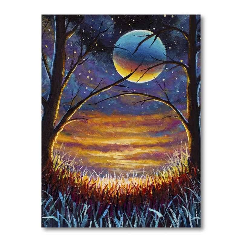 Nuit fantaisie lune - peinture, H 20 po x l 12 po x P 1 po, Toile tendue