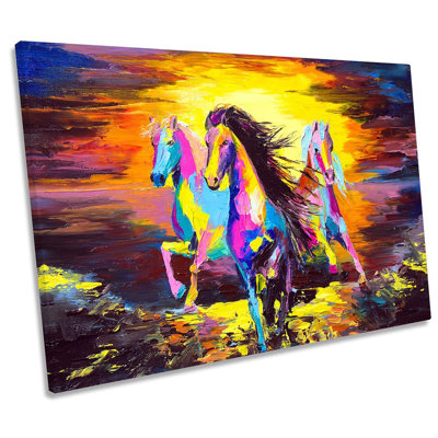 Horses Modern Sunset - Wrapped Canvas Painting