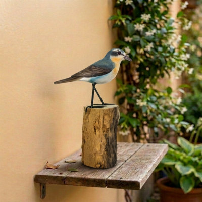 Figurine sculpture en bois sculptée à la main Wheatear