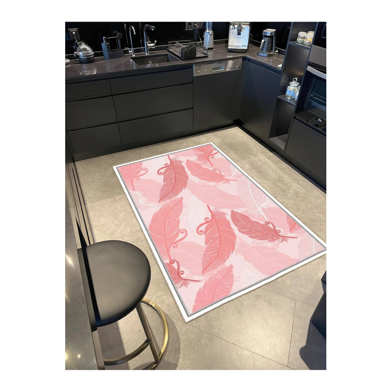 Tapis tissé à motif de feuilles roses, Rectangle 3 pi 4 po x 6 pi 7 po