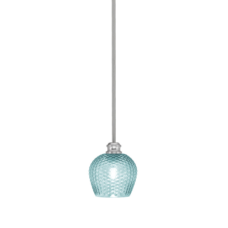 Mini-luminaire suspendu avec tige en verre texturé 6 po Edge, Cyan, Nickel brossé