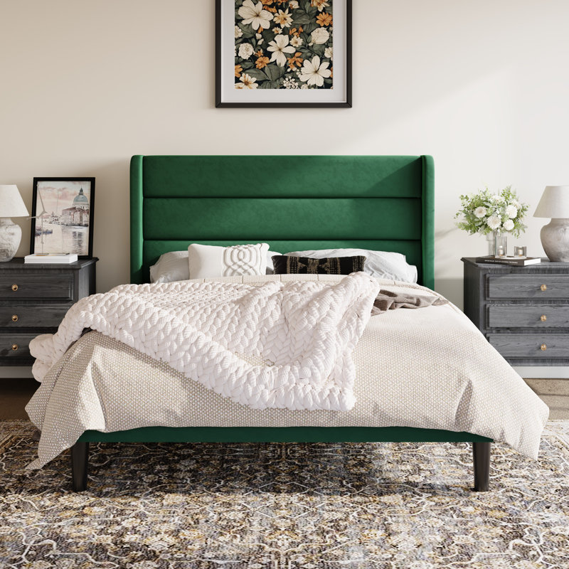 Lit plateforme tapissier Modern, Grand, Vert