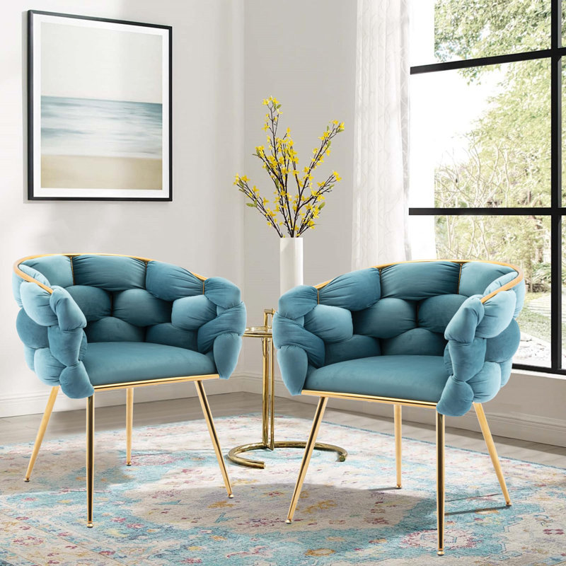 Modern Velvet Upholstered Kitchen Chairs Dining Chairs Set of 2, Blue 
