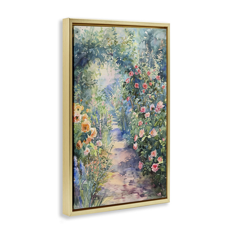  Toile flottante encadrée Spring Garden Archway par LSR Design Studio, H 25 po x l 17 po, Cadre flottant métallique doré