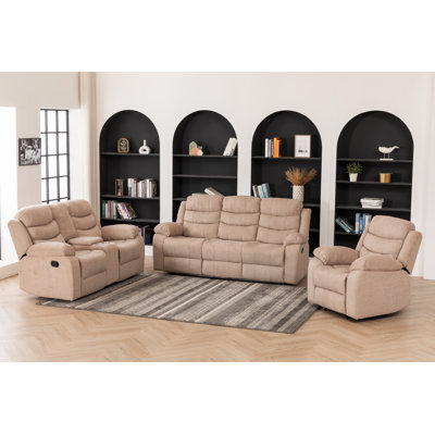 3-piece Reclining Fabric Sofa Set With Drop Down Table Cup Holders For Living Room by Latitude Run