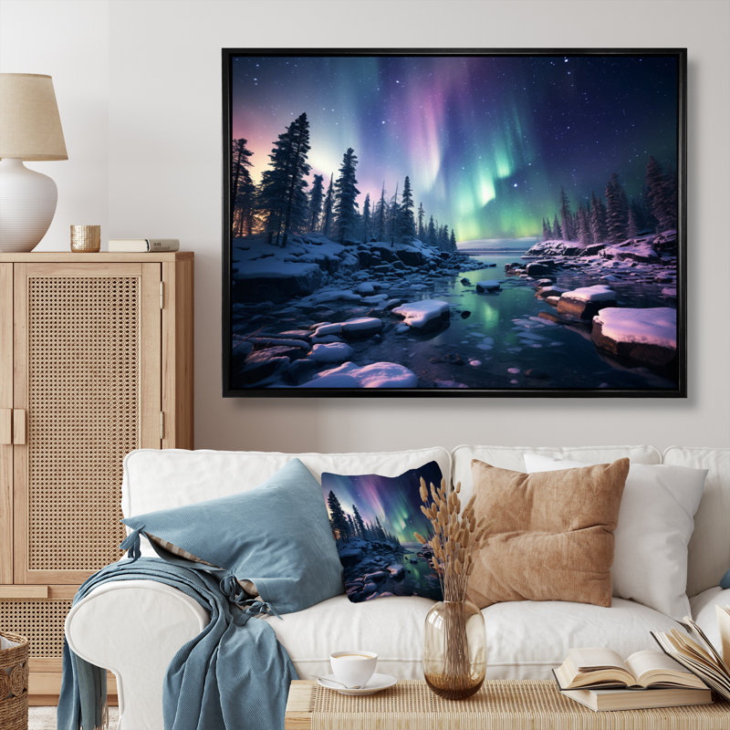 Canada Lumière polaire II sur toile, Cadre flottant noir, H 24 po x l 32 po x P 1 po