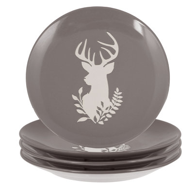 Set Of 4 Grey Stag Christmas Side Plates