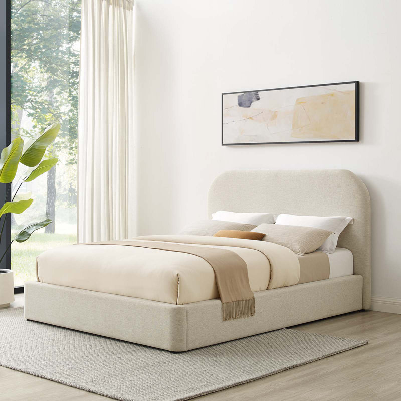 Belle Platform Upholstered Bed, Heathered Weave Ivory, King