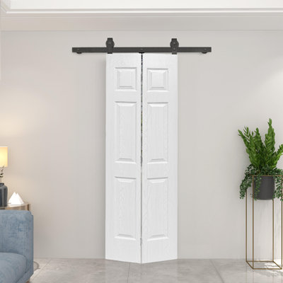 24" X 80" 6-Panel Hollow Core White Oak Finished MDF Bi-Fold Door With Hardware Kit | Gift Idea