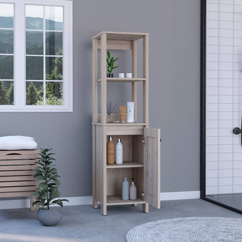 Linen Cabinet Jannes, Two Open Shelves, Single Door, Light Gray Finish, Light Gray