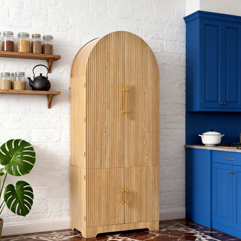 Grand garde-manger arqué, rangement polyvalent pour plusieurs pièces, Naturel