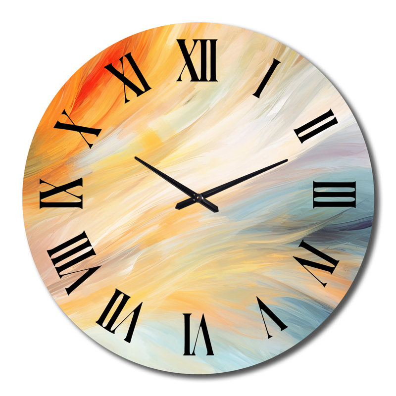 Horloge murale, décor abstrait bleu vague orange - vague rétro bleue et orange élégance I, Grand