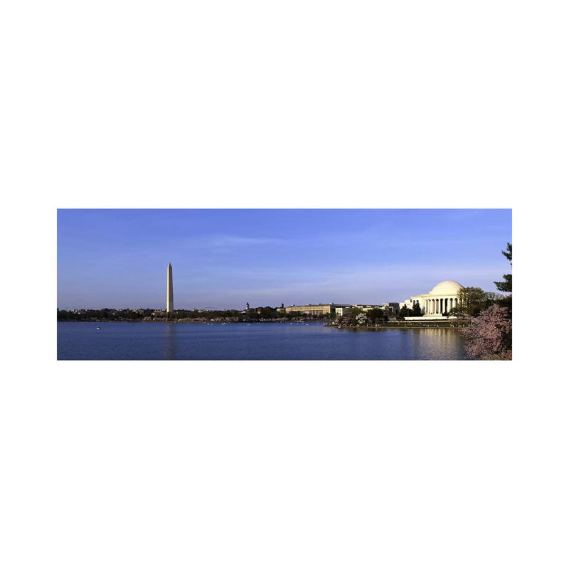 Cherry Blossoms At The Tidal Basin, Jefferson Memorial, Washington Monument, National Mall, Washington DC, USA by Panoramic Images - Wrapped Canvas Panoramic Print