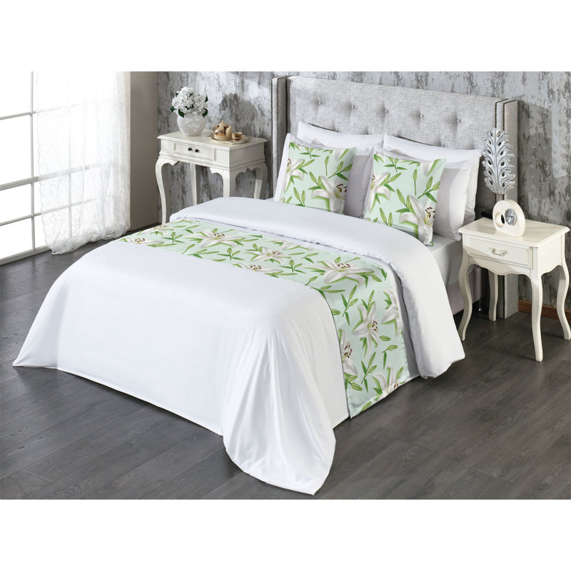 Ensemble de chemin de lit Ambesonne Jungle Boho Tropical Spring Spring Fern Green and Pale Grey, Très grand lit