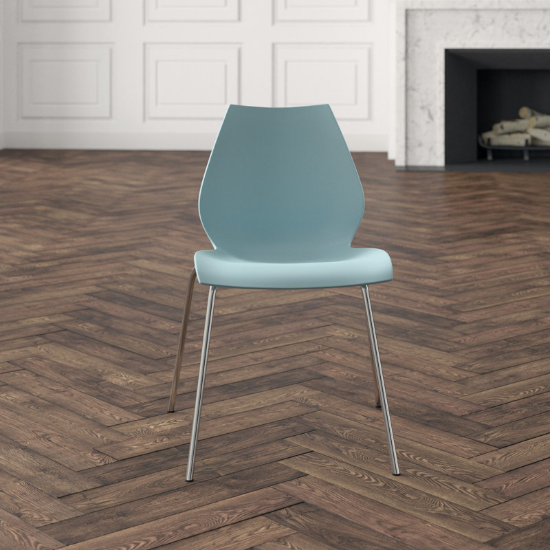 Maui Chair by Vico Magistretti, Chrome Steel, Light Blue