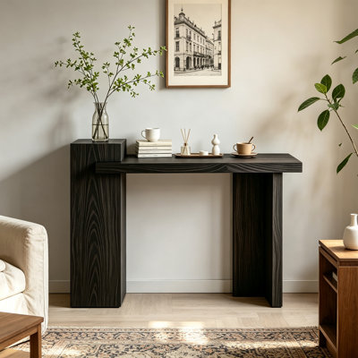 Dark Wood Geometric Console Table