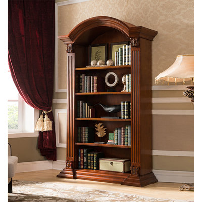 Ornate Arched-Top Traditional Bookcase with Carved Columns