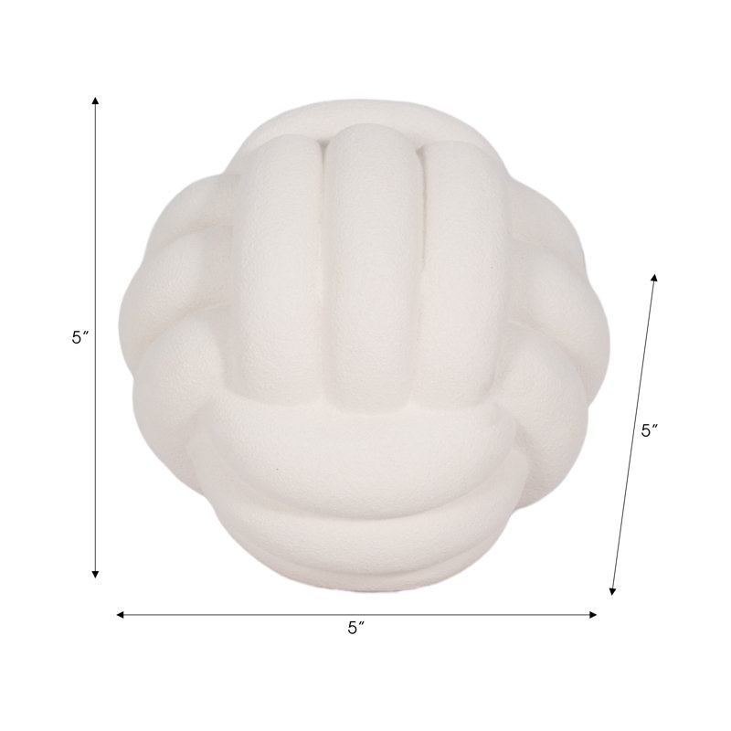 Hershman Knot Orb Rough Texture, 5" H x 5" W x 5" D, White