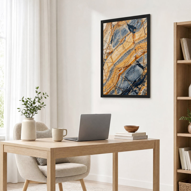 Tableau sur toile texturé marbre orange et gris, H 36 po x l 24 po