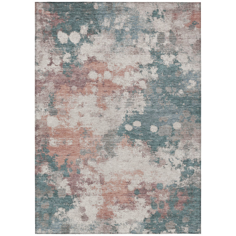 Machine Washable Indoor/Outdoor Xhevrie Coral Rug