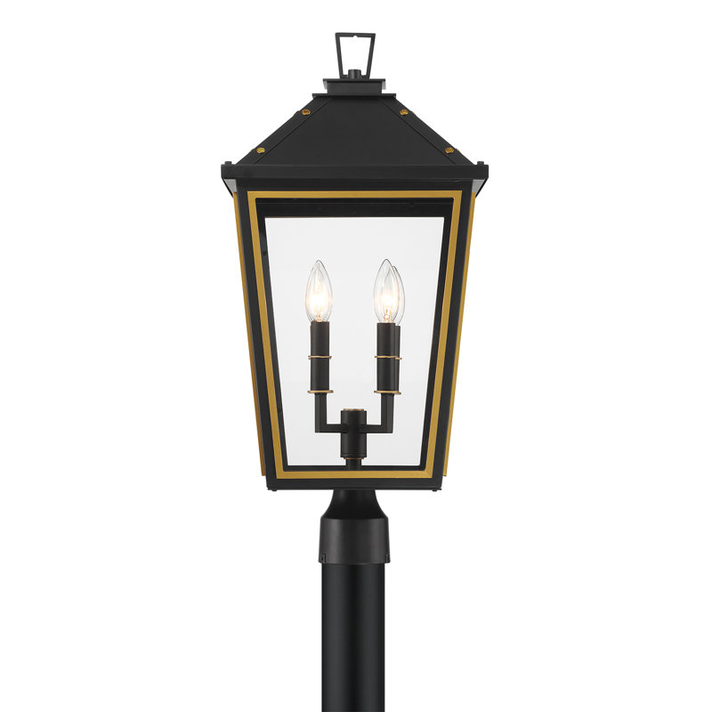 Poteau d'extérieur 4 lumières Hawkins noir mat + or texturé Hawkins