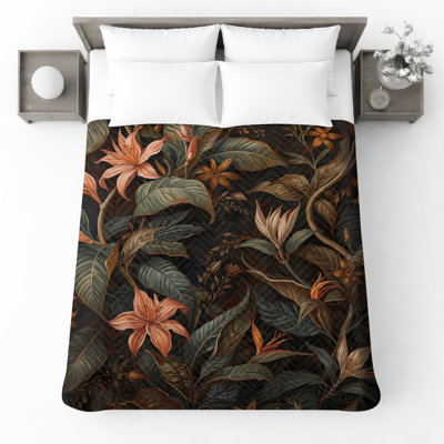 Tropical Floral Foliage Quilted Bedspread All Sizes