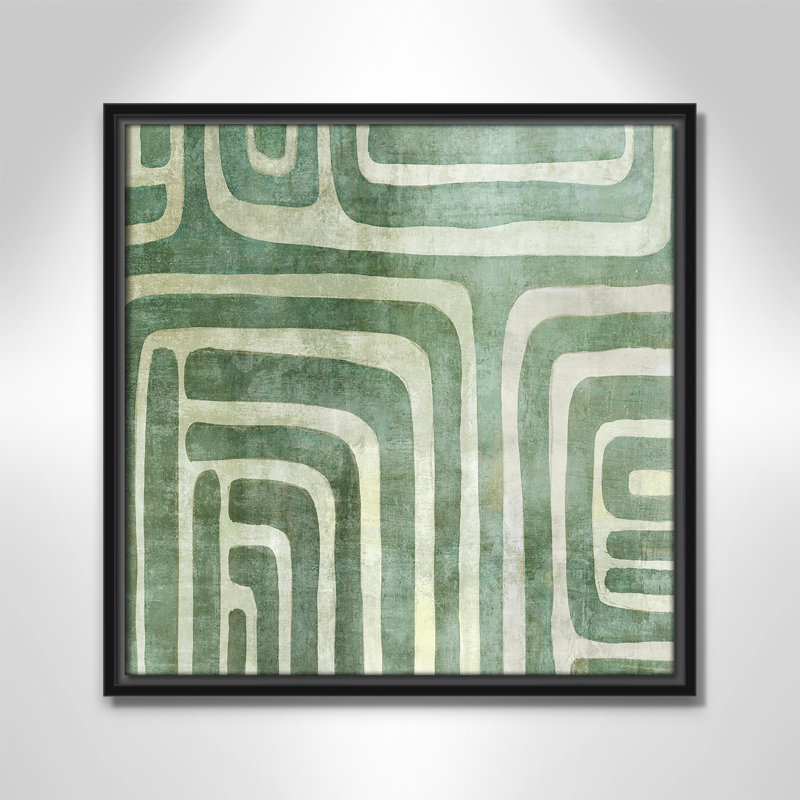 «Whimsical Green II» par Emma Peal, Pas de tapis, Toile avec cadre flottant noir, 17.5" H x 17.5" W x 2" D