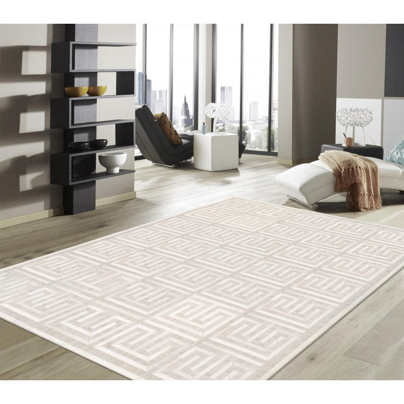 Tapis en cuir à chevrons rectangulaire fait à la main beige / gris 4 pi x 6 pi