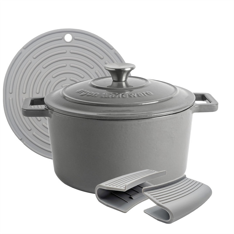 Argon Tableware - Round Cast Iron Casserole Dish, Grey