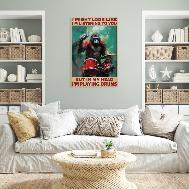 «Gorilla Im Play Drums» sur toile, H 20 po x l 16 po x P 1,25 po